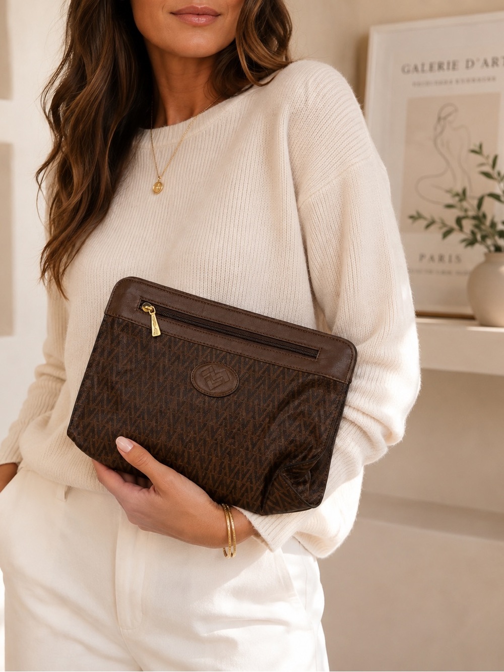 Vintage Mario Valentino Monogram Clutch – Brown | 9.5” x 7.5”